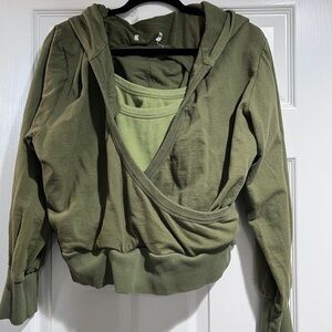 Free People Olive Green Women's Wrap Hoodie Tag Cut Out